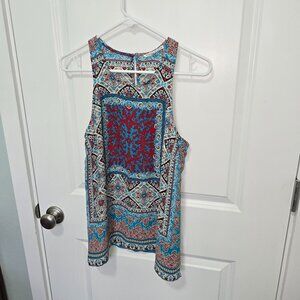 Violet + Claire Sleeveless Blouse Floral Blue Red Gray White Size Medium Boho